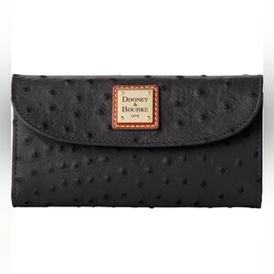 Dooney & Bourke Ostrich Continental Clutch Wallet Black Leather